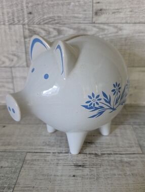 Vintage Blue Cornflower Ceramic Piggy Bank